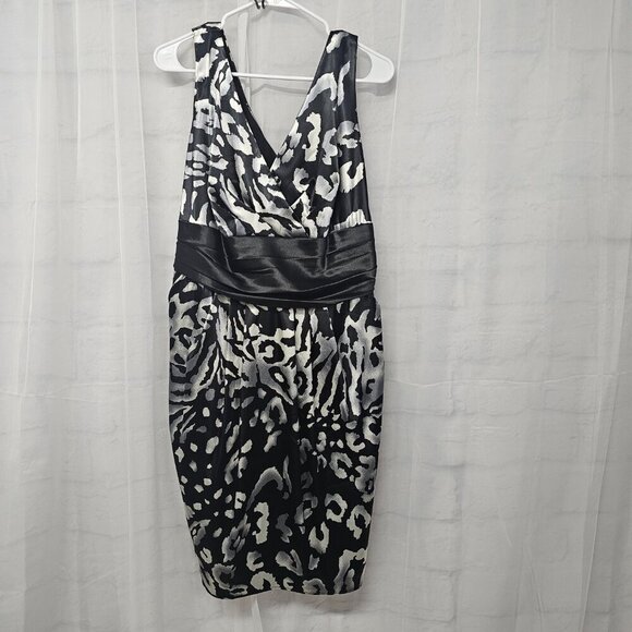 Onyx Nite Black Gray Leopard Cocktail Dress Sleeveless Satin Formal 20W - Picture 10 of 14